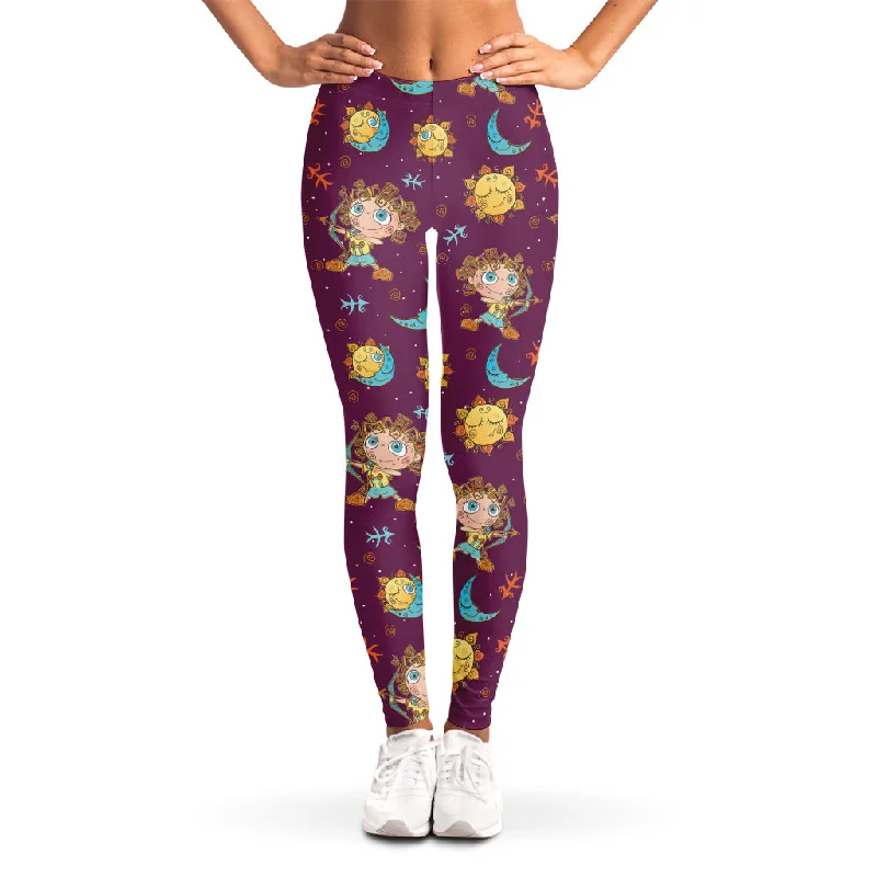 Cute Cartoon Sagittarius Pattern Print Women's Leggings