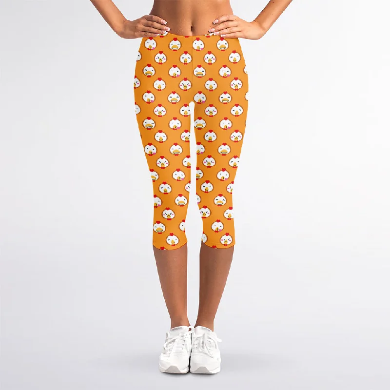 Cute Chicken Emoji Pattern Print Women's Capri Leggings