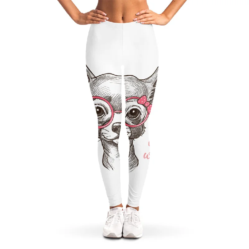 Cute Chihuahua With Glasses Print Women's Leggings