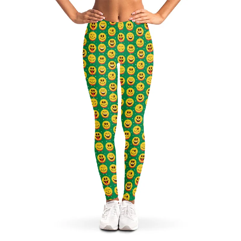 Cute Christmas Emoji Pattern Print Women's Leggings