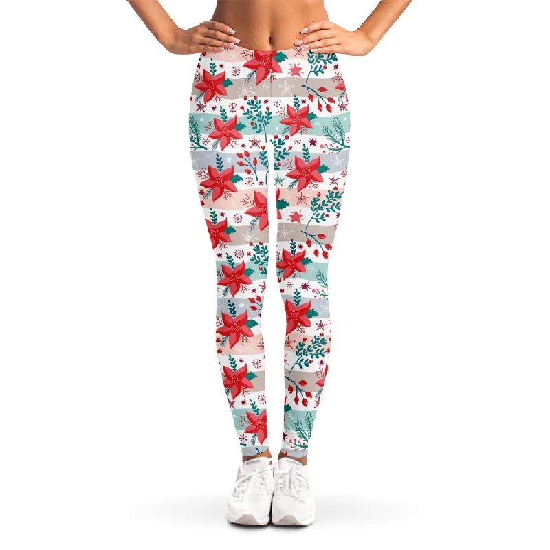 Cute Christmas Poinsettia Pattern Print Women's Leggings