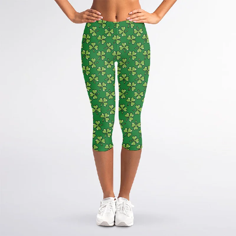 Cute Clover St. Patrick's Day Print Women's Capri Leggings