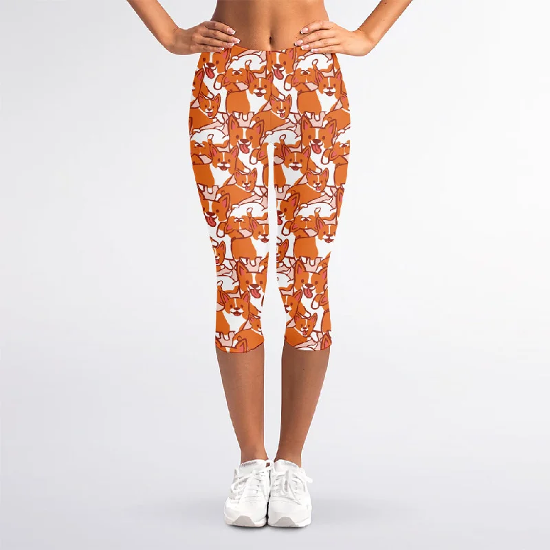 Cute Corgi Pattern Print Women's Capri Leggings