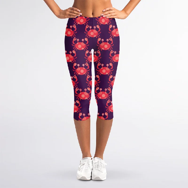 Cute Crab Pattern Print Women's Capri Leggings