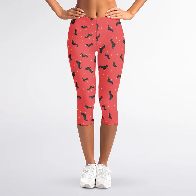 Cute Dachshund Pattern Print Women's Capri Leggings