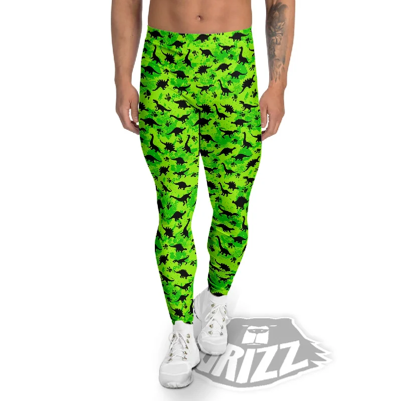 Blowout Sale Cute Dino Green Print Pattern Men's Leggings