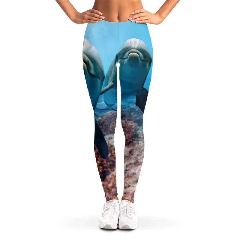 Cute Dolphins In The Ocean Print Women's Leggings