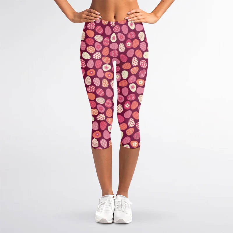 Cute Easter Eggs Pattern Print Women's Capri Leggings