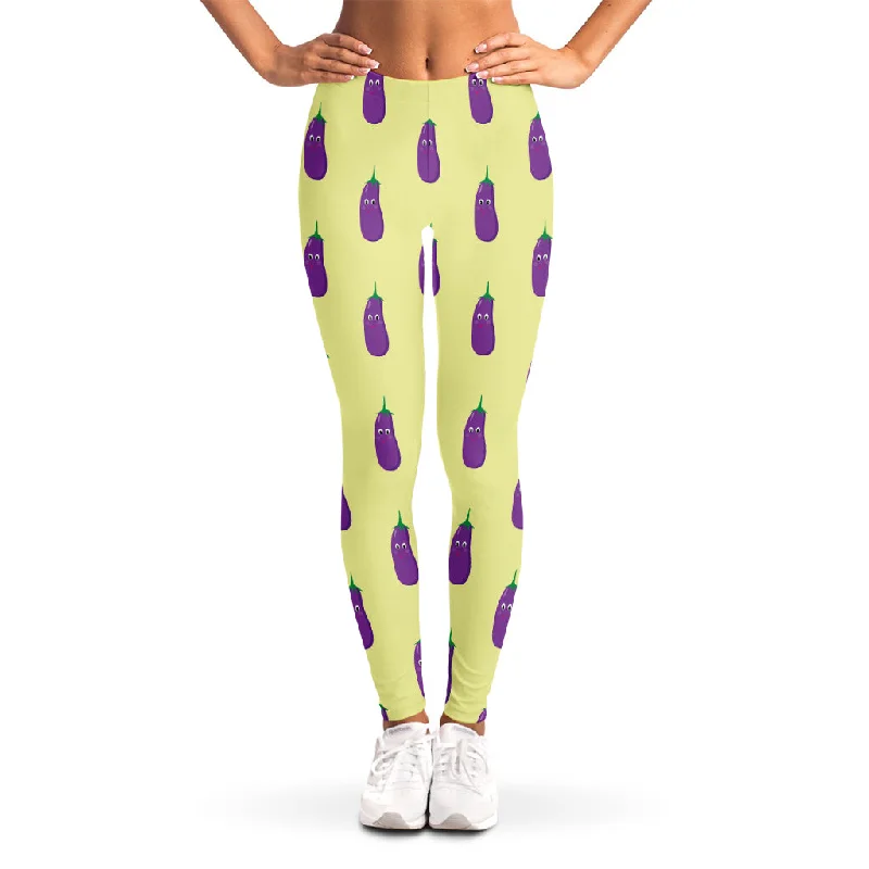 Cute Eggplant Pattern Print Women's Leggings