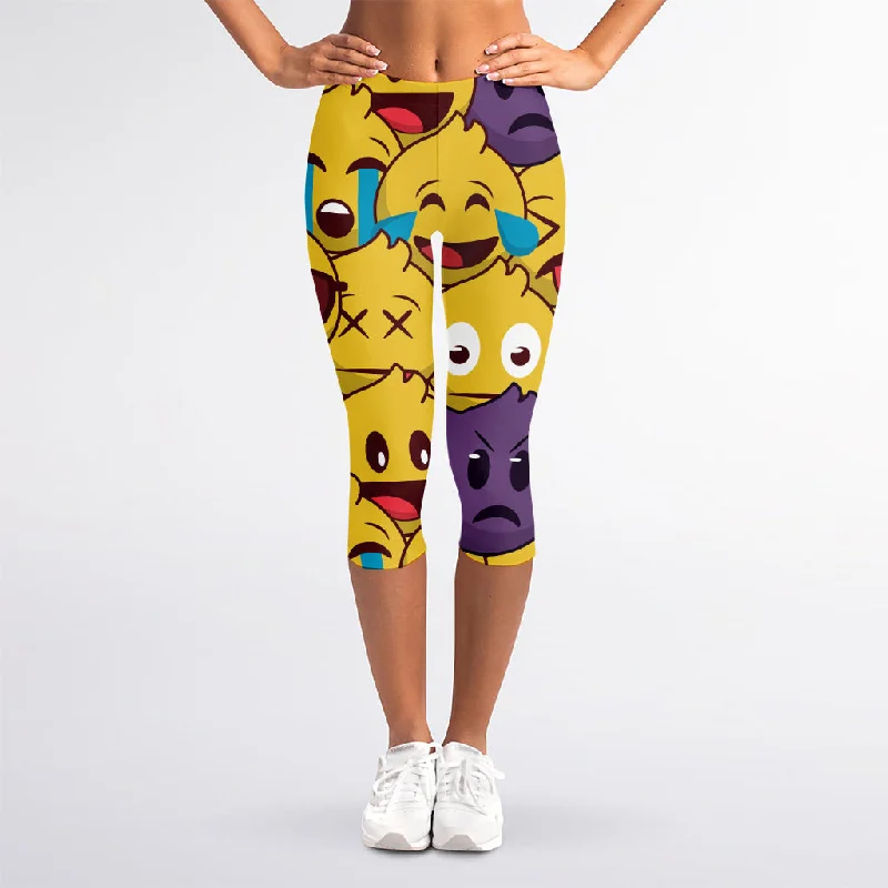 Cute Emoji Pattern Print Women's Capri Leggings