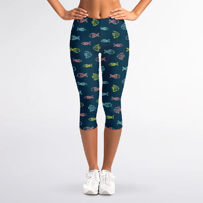 Cute Fish Pattern Print Women's Capri Leggings