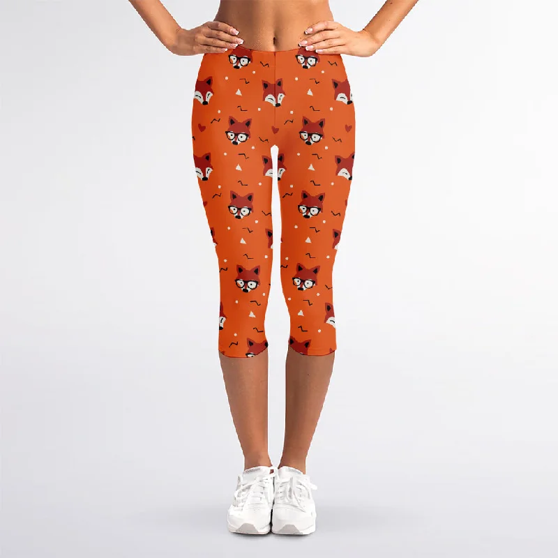 Cute Fox Pattern Print Women's Capri Leggings