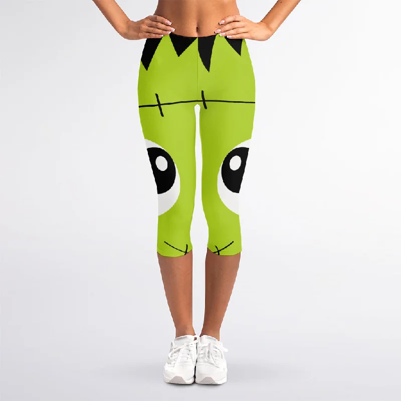 Cute Frankenstein Face Print Women's Capri Leggings