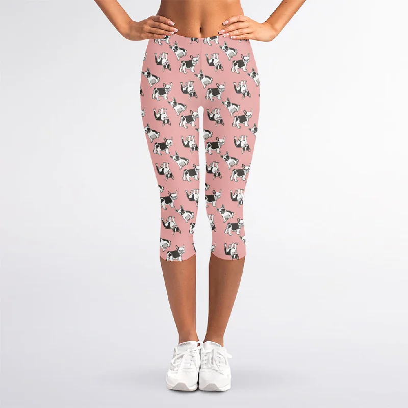 Cute French Bulldog Puppy Pattern Print Women's Capri Leggings