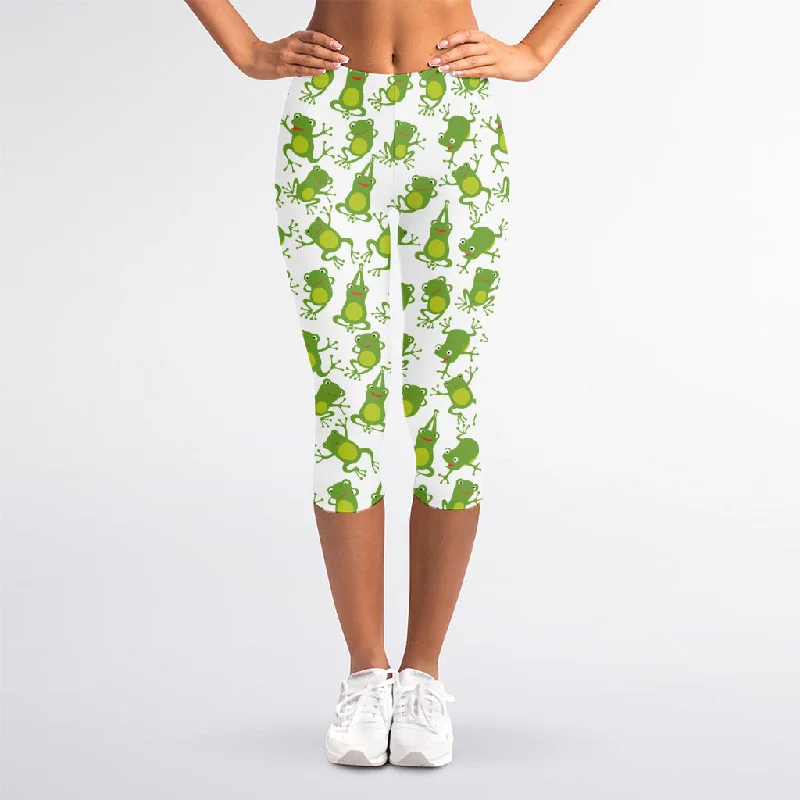 Cute Frog Pattern Print Women's Capri Leggings