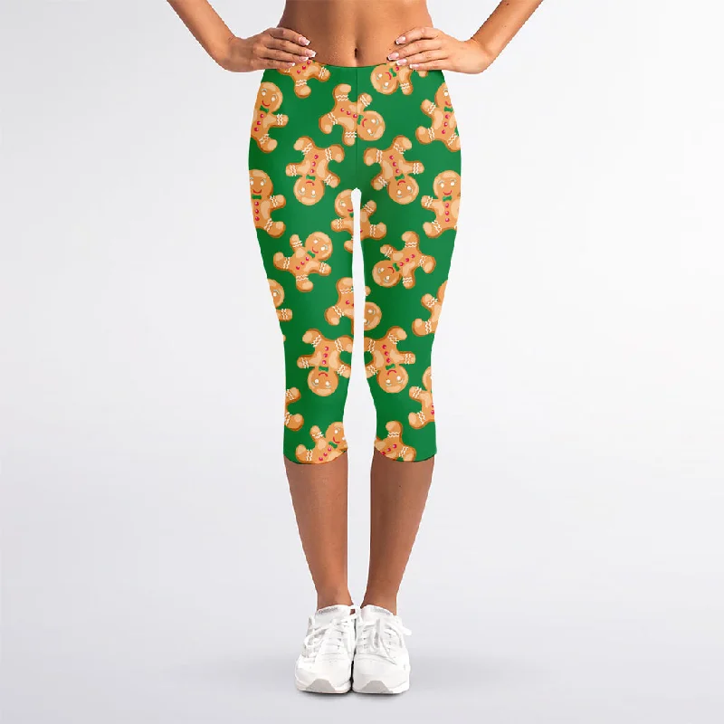 Cute Gingerbread Man Pattern Print Women's Capri Leggings