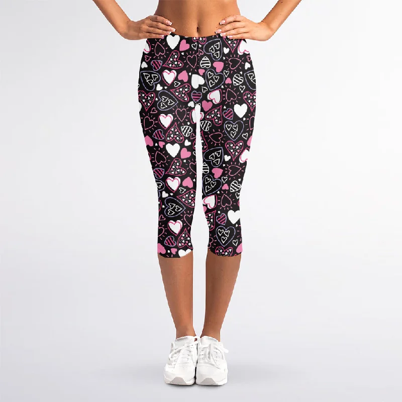 Cute Girly Heart Pattern Print Women's Capri Leggings