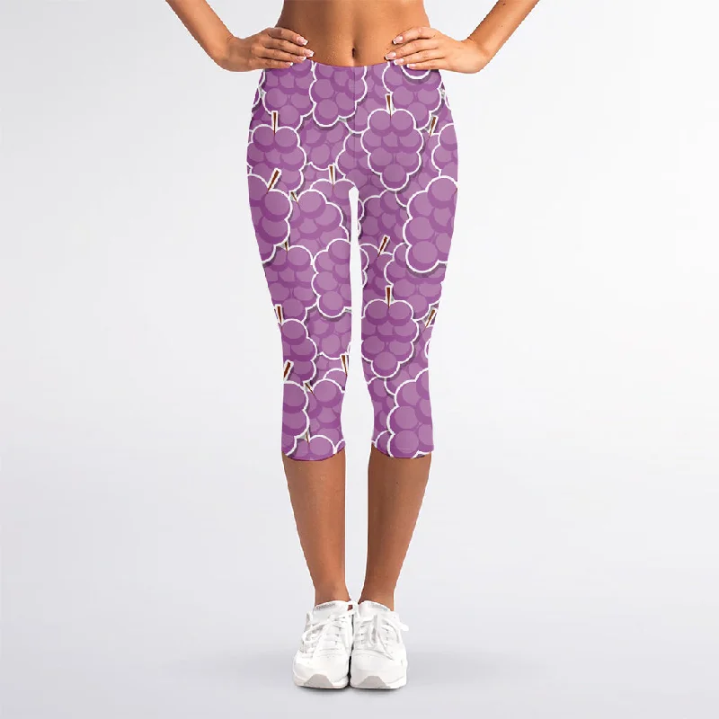 Cute Grape Pattern Print Women's Capri Leggings