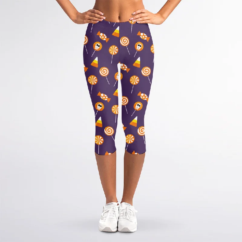 Cute Halloween Candy Pattern Print Women's Capri Leggings