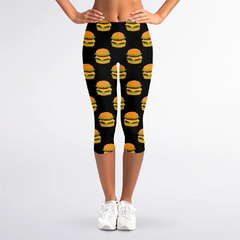 Cute Hamburger Pattern Print Women's Capri Leggings