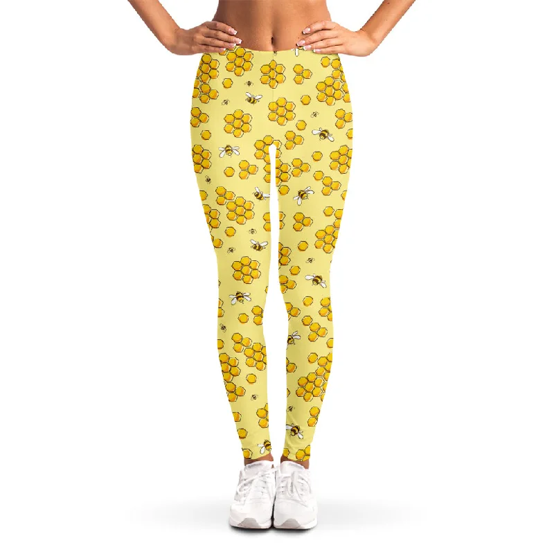 Cute Honey Bee Pattern Print Women's Leggings