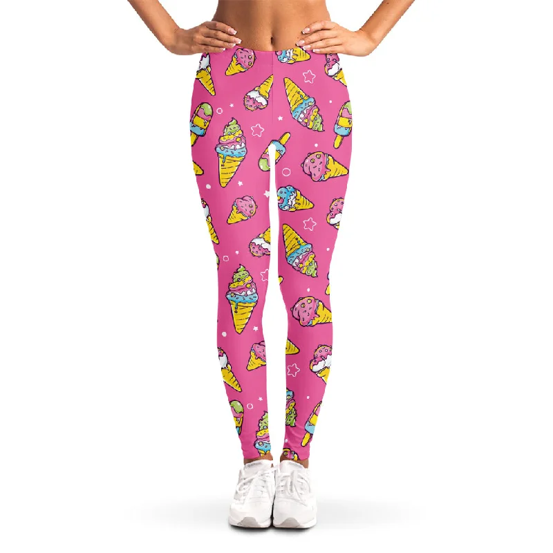 Cute Ice Cream Pattern Print Women's Leggings