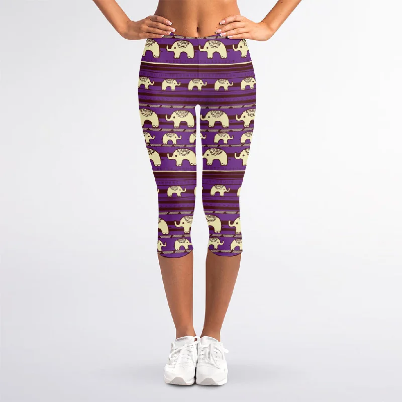 Cute Indian Tribal Elephant Print Women's Capri Leggings