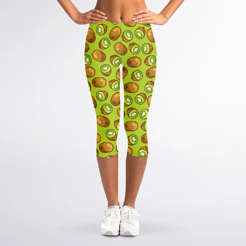 Cute Kiwi Pattern Print Women's Capri Leggings