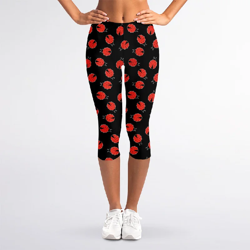 Cute Ladybird Pattern Print Women's Capri Leggings