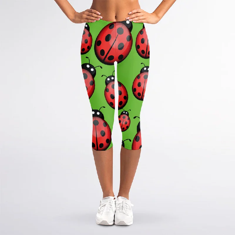 Cute Ladybug Pattern Print Women's Capri Leggings