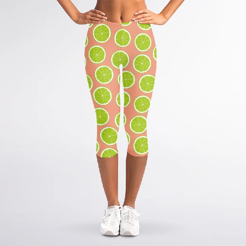 Cute Lime Pattern Print Women's Capri Leggings