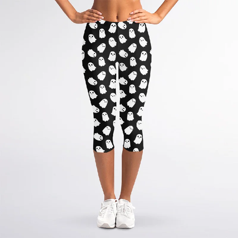 Cute Little Ghost Pattern Print Women's Capri Leggings