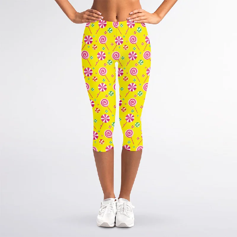 Cute Lollipop Pattern Print Women's Capri Leggings