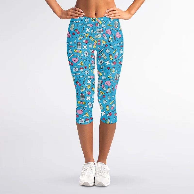 Cute Medical Pattern Print Women's Capri Leggings