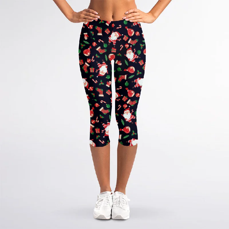 Cute Merry Christmas Pattern Print Women's Capri Leggings