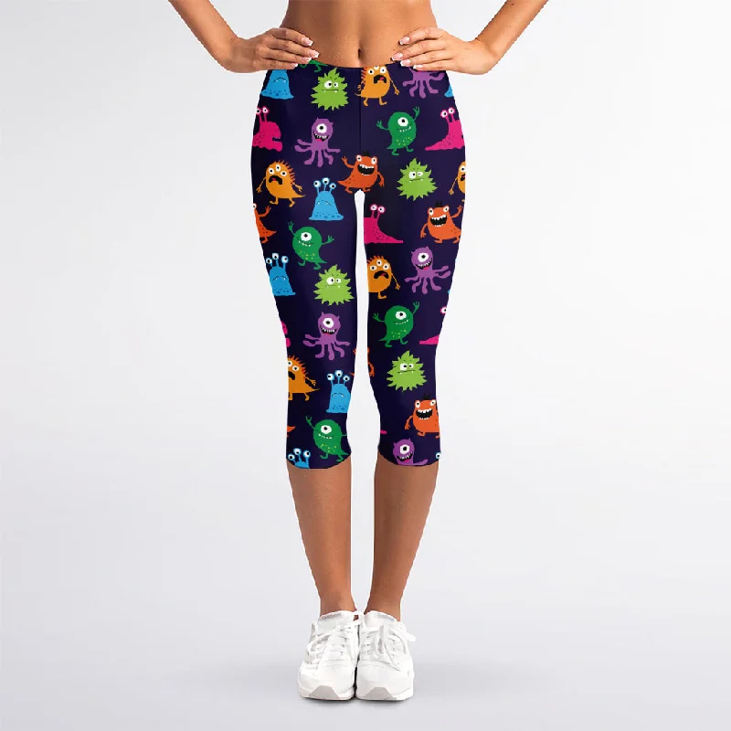 Cute Monster Pattern Print Women's Capri Leggings