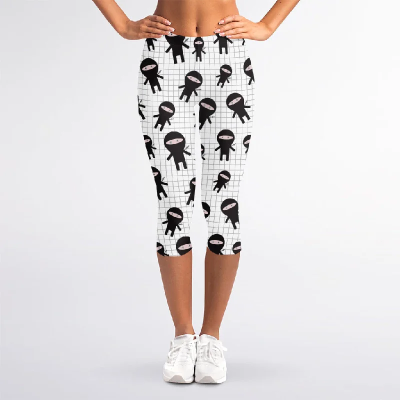 Cute Ninja Pattern Print Women's Capri Leggings