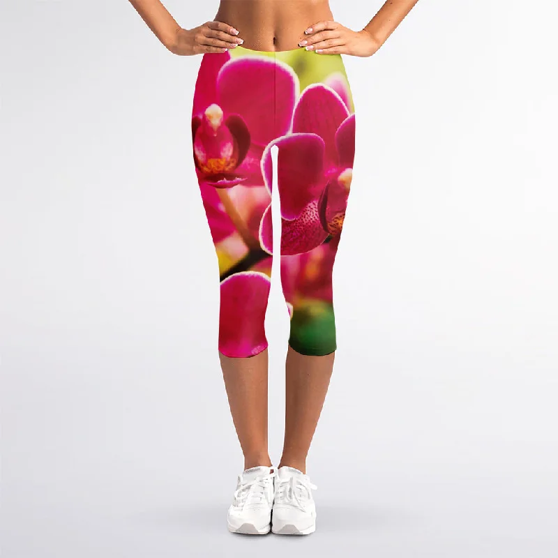 Cute Orchid Print Women's Capri Leggings