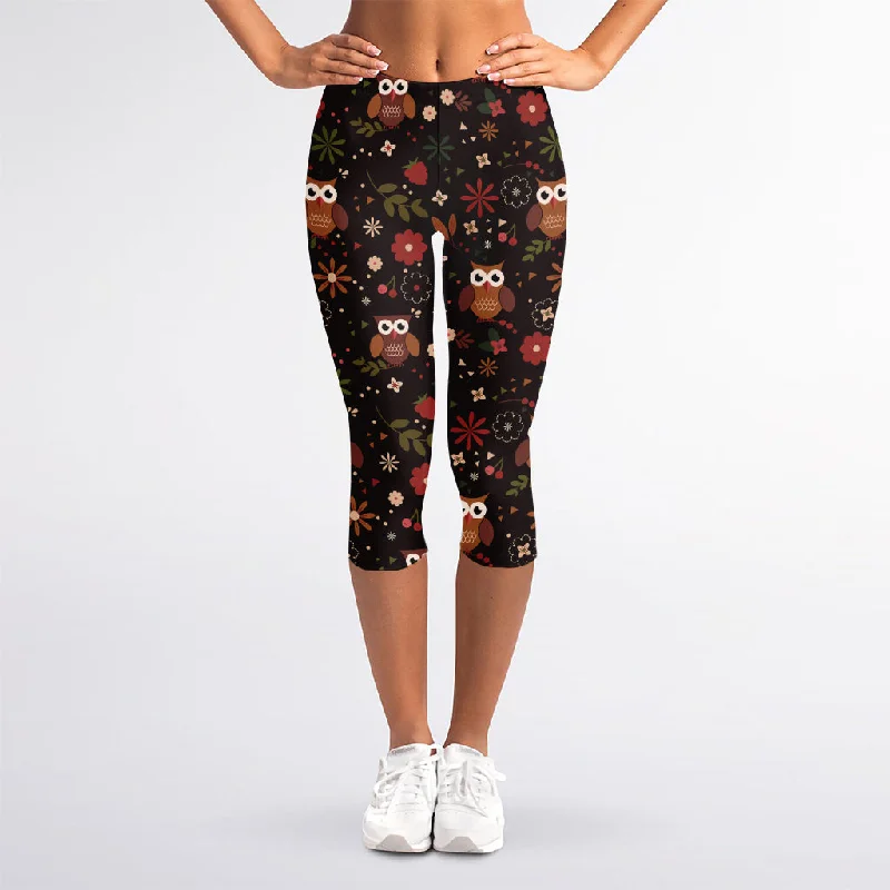 Cute Owl Print Women's Capri Leggings