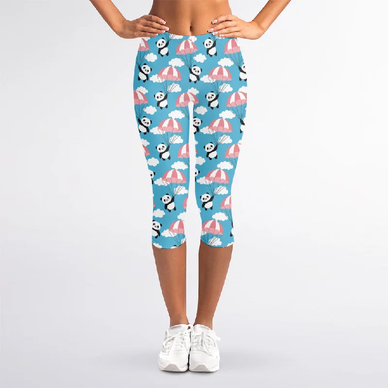 Cute Panda And Parachute Pattern Print Women's Capri Leggings