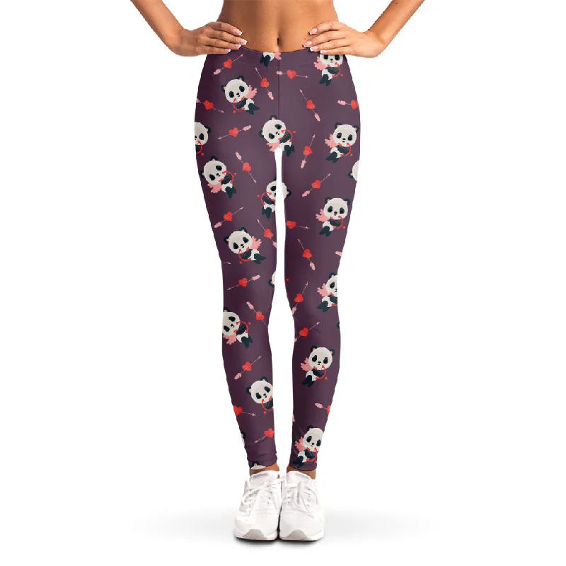 Cute Panda Cupid Valentine Pattern Print Women's Leggings