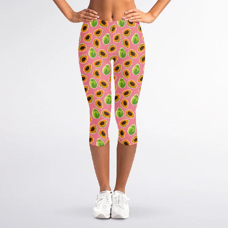 Cute Papaya Pattern Print Women's Capri Leggings