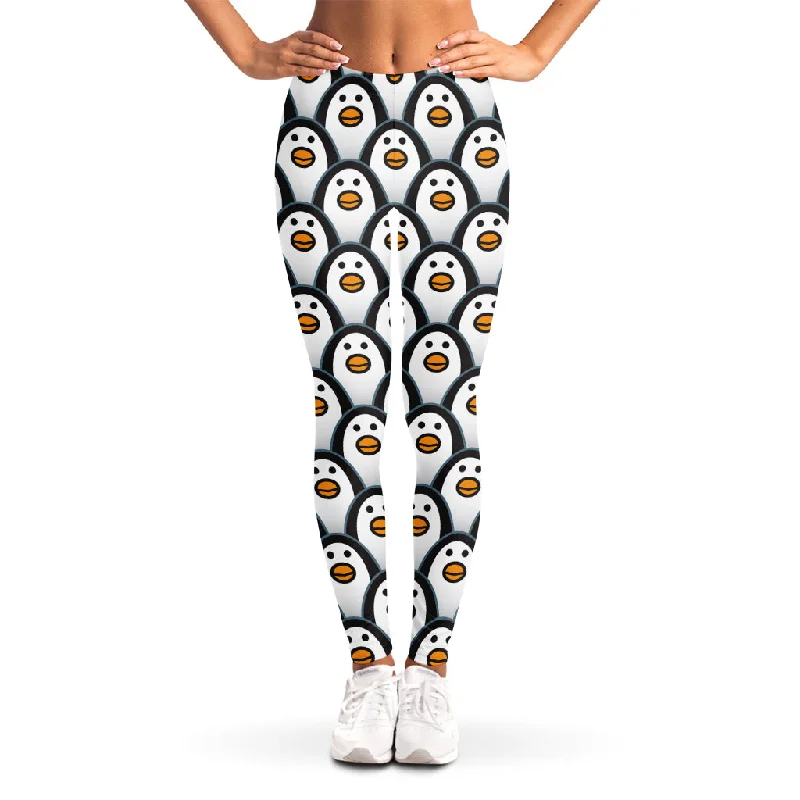 Cute Penguin Face Pattern Print Women's Leggings