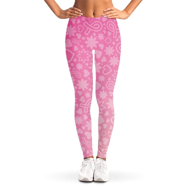 Cute Pink Breast Cancer Pattern Print Women's Leggings