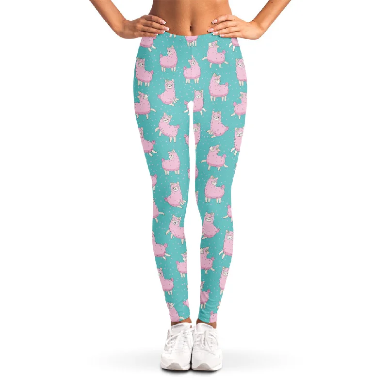 Cute Pink Llama Pattern Print Women's Leggings