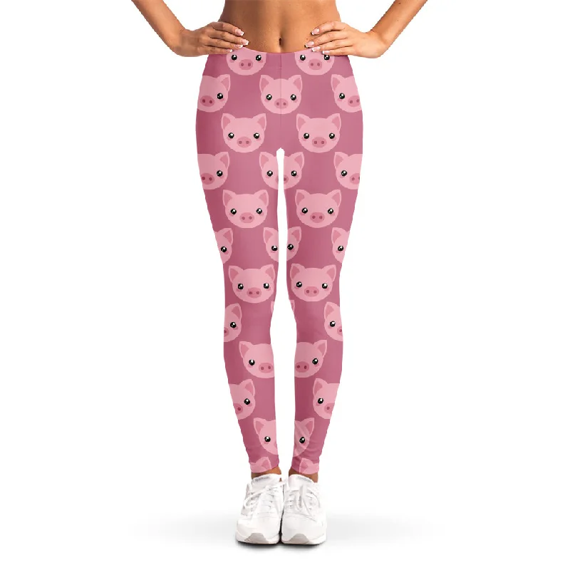 Cute Pink Pig Pattern Print Women's Leggings