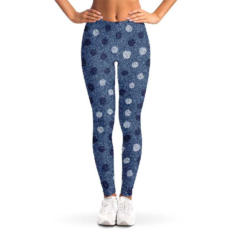 Cute Polka Dot Denim Jeans Pattern Print Women's Leggings