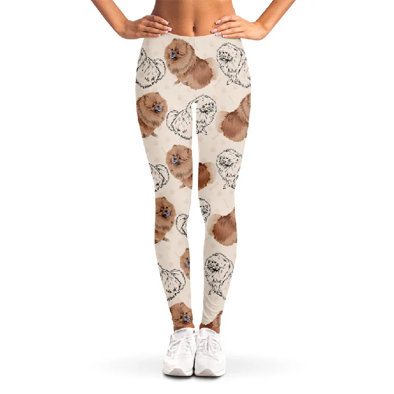 Cute Pomeranian Pattern Print Women's Leggings