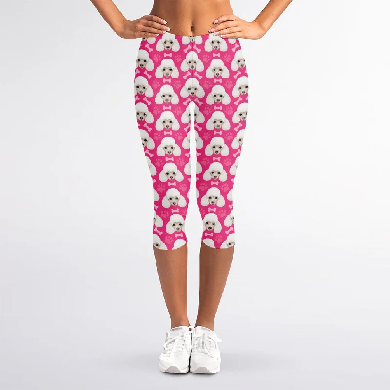 Cute Poodle Pattern Print Women's Capri Leggings