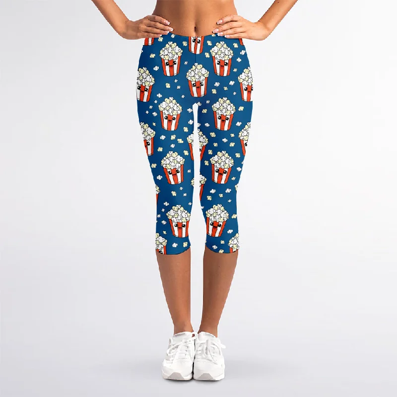 Cute Popcorn Box Pattern Print Women's Capri Leggings